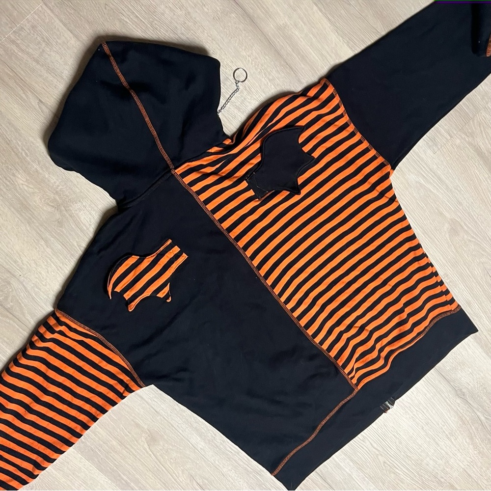 Skelanimals Diego Color Blocked Orange and Black Striped Hoodie - Picture 2 of 9
